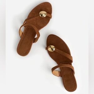 Madewell The Mila Organic Hardware Thong Slide Sandal Cognac Brown Suede 6.5